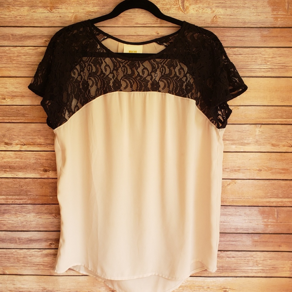 Maeve Black Lace and Cream Blouse